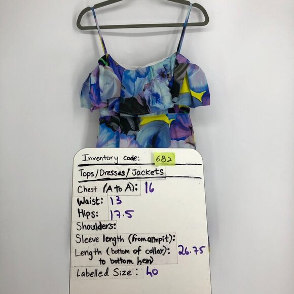NWT MSGM Abstract Floral  Sleeveless Multicolor Ruffle Cotton Mini Dress Size 10 - Picture 16 of 16
